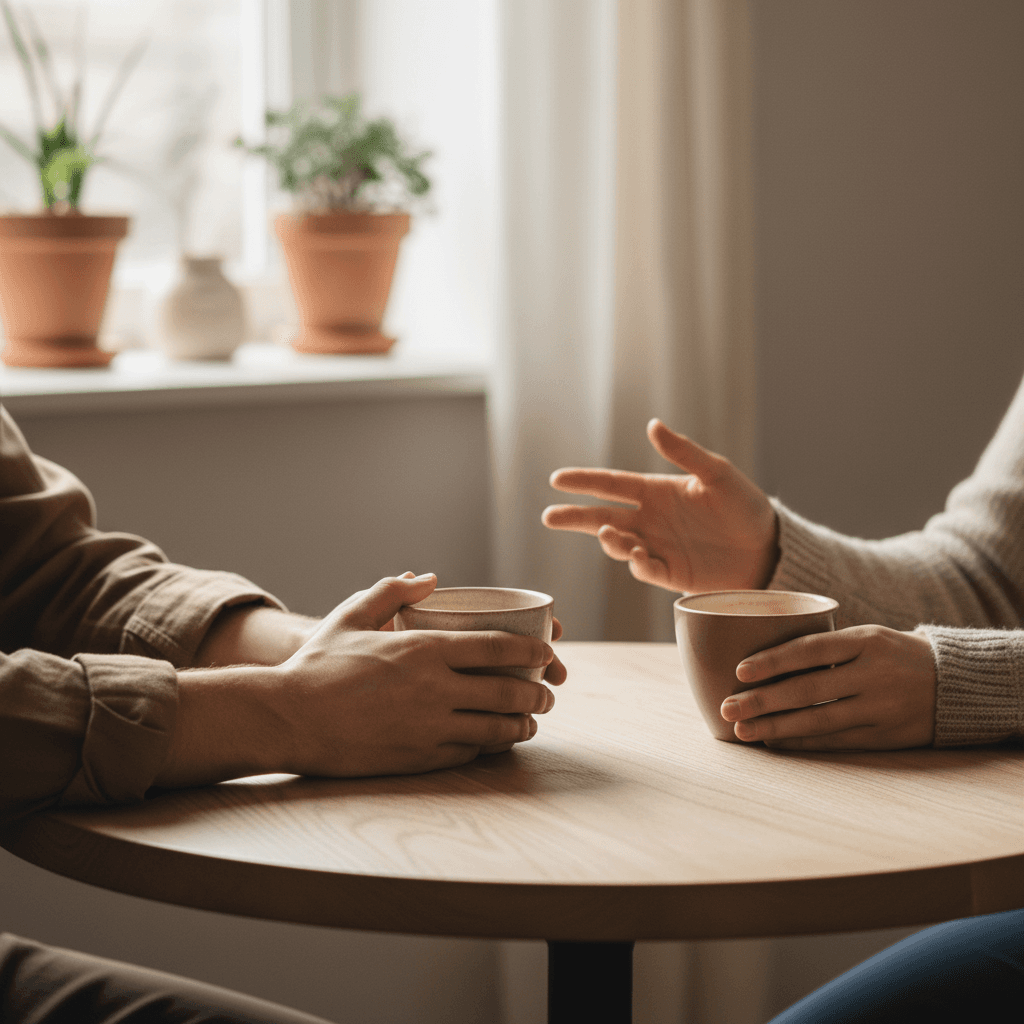 Hands having coffee at a table
