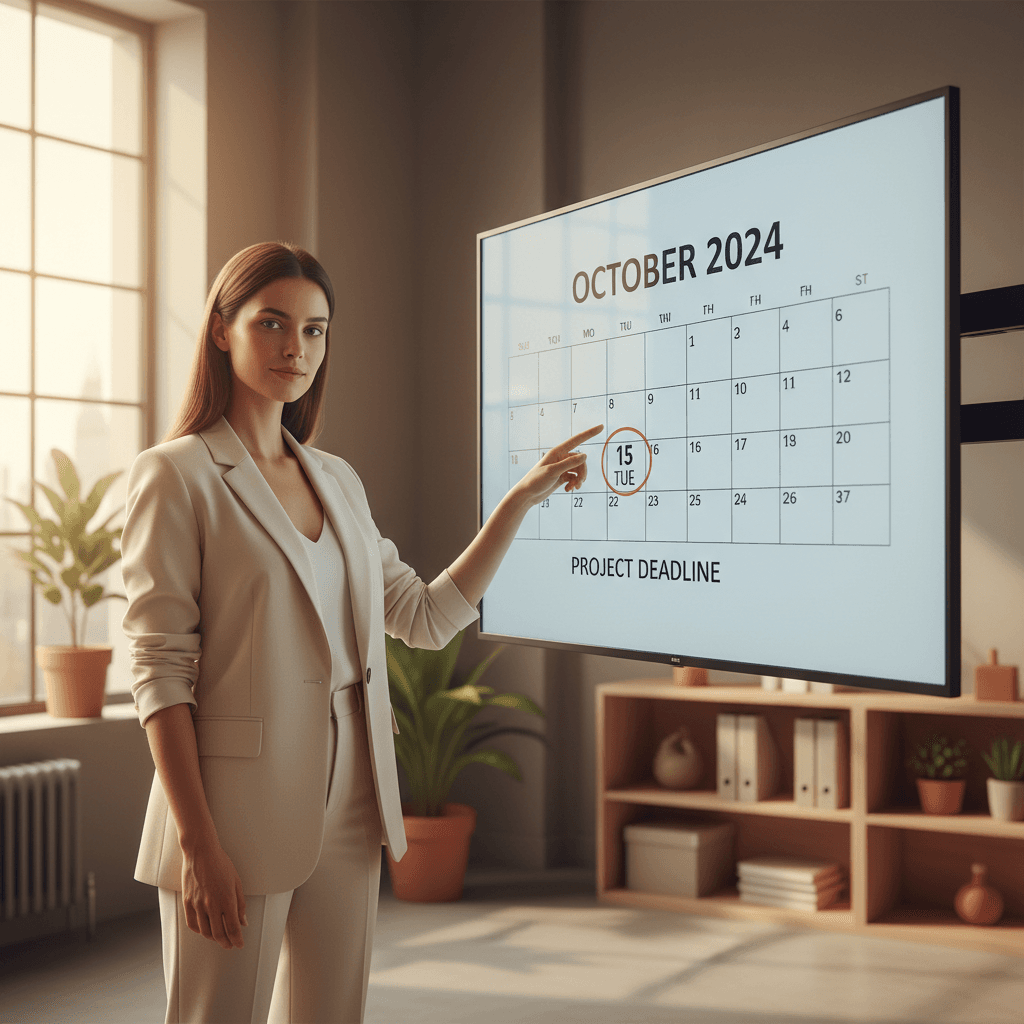 Woman reviewing a digital calendar on a monitor